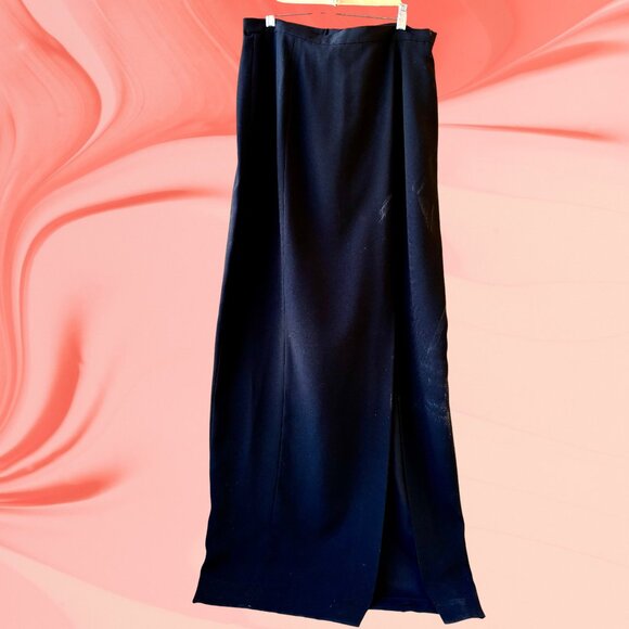 Vintage 80's Long Maxi Black Skirt Made in Hong Kong Deep Slit Lined Womens 12 - Picture 5 of 14